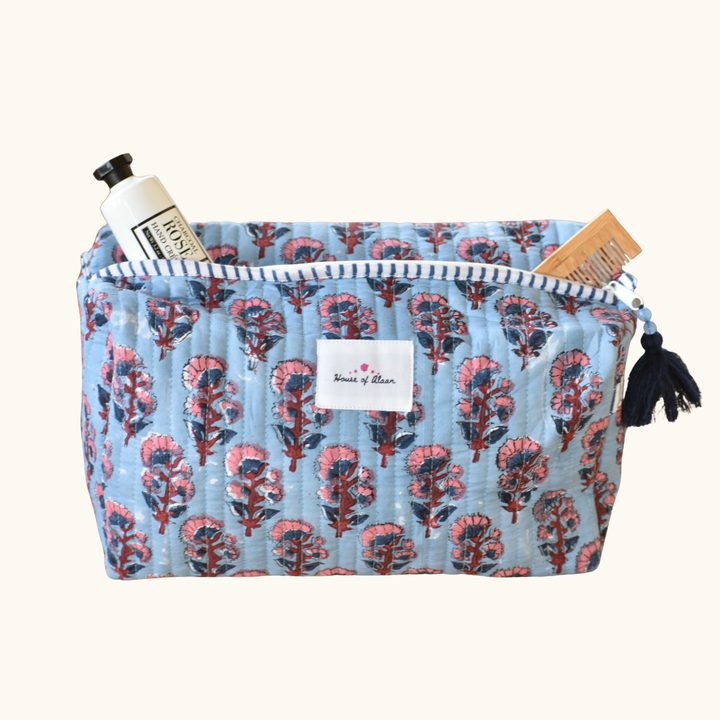 Quilted Cotton Vanity / Travel Pouch - Coastal Bloom