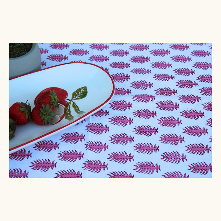 Rose wood Feather - Handblock Print Cotton Tablecloth
