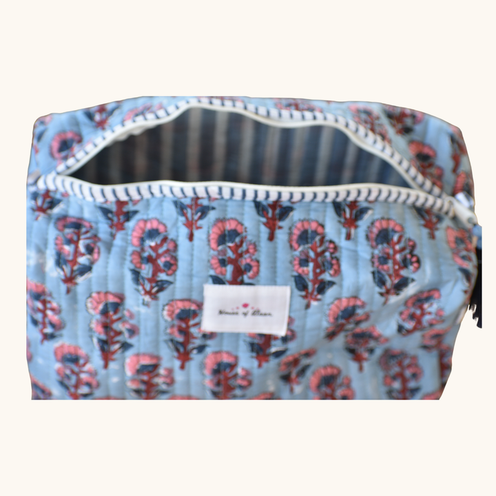 Quilted Cotton Vanity / Travel Pouch - Coastal Bloom