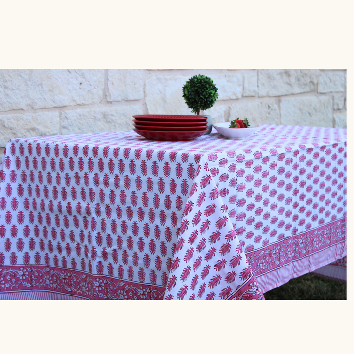 Rose wood Feather - Handblock Print Cotton Tablecloth