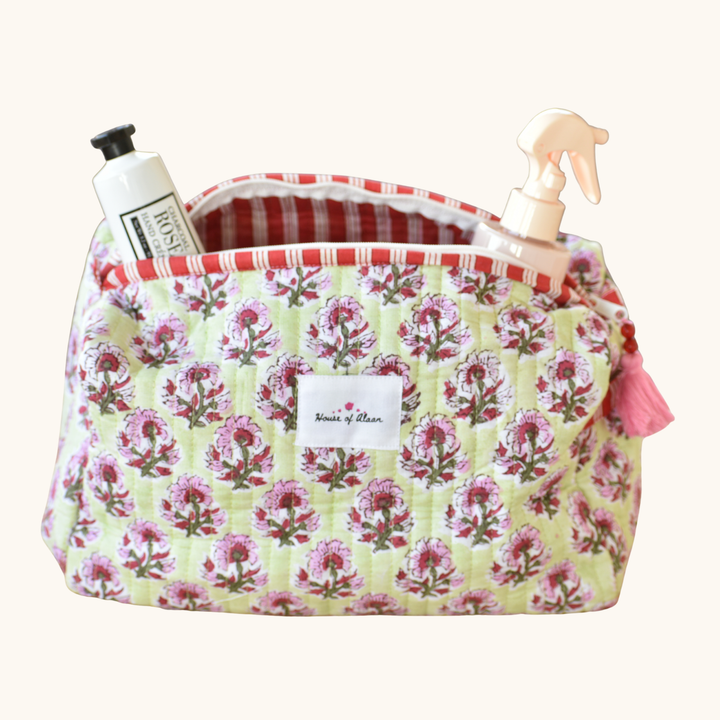 Quilted Cotton Vanity / Travel Pouch - Spring Garden