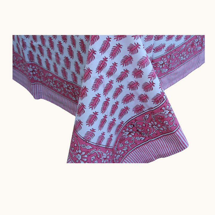 Rose wood Feather - Handblock Print Cotton Tablecloth