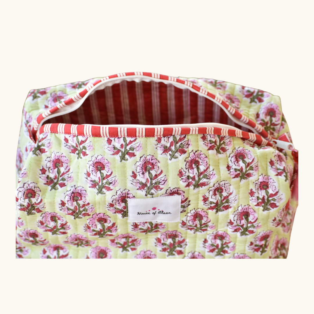 Quilted Cotton Vanity / Travel Pouch - Spring Garden