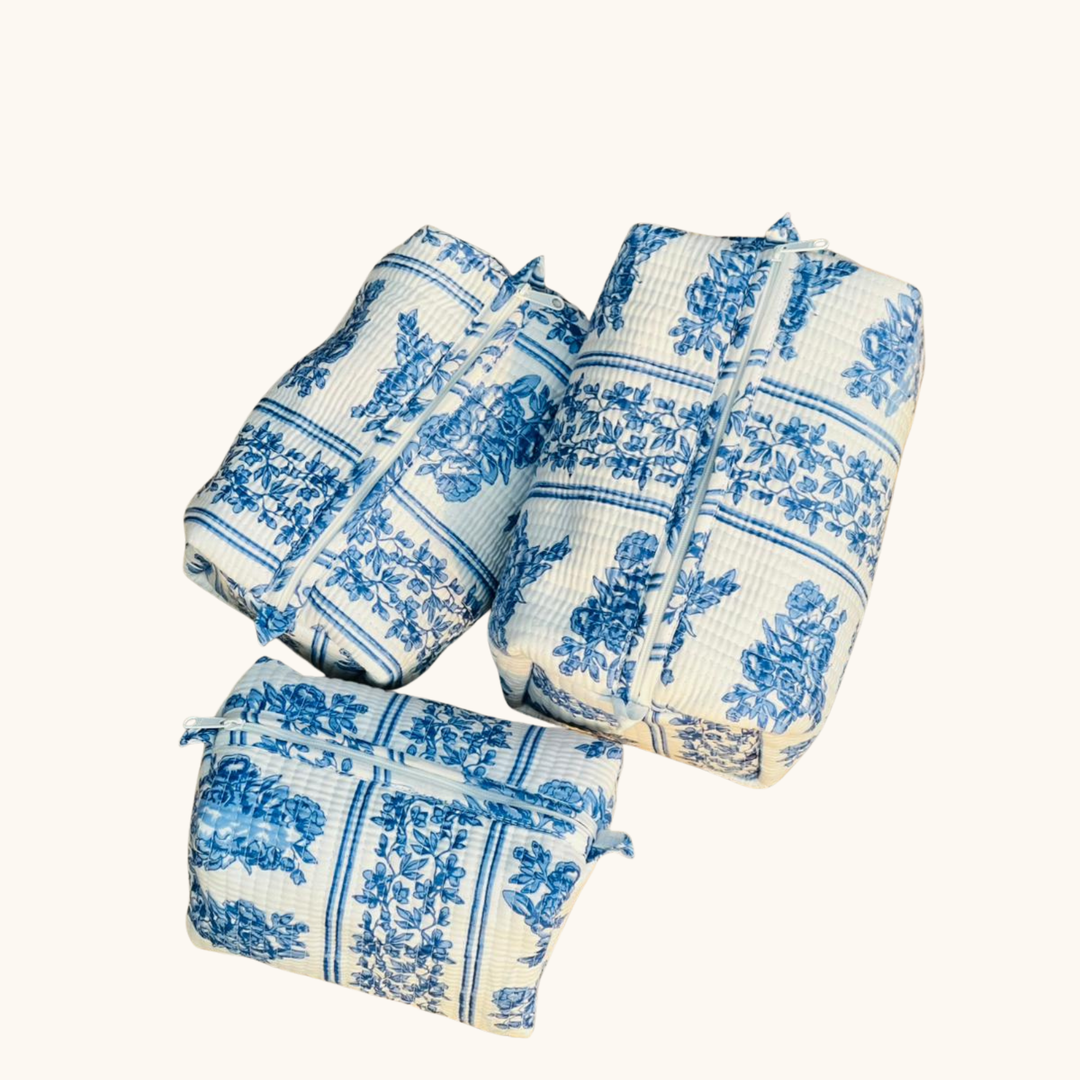 Jardin Bleu Quilted Vanity Travel Pouch (Set of 3)