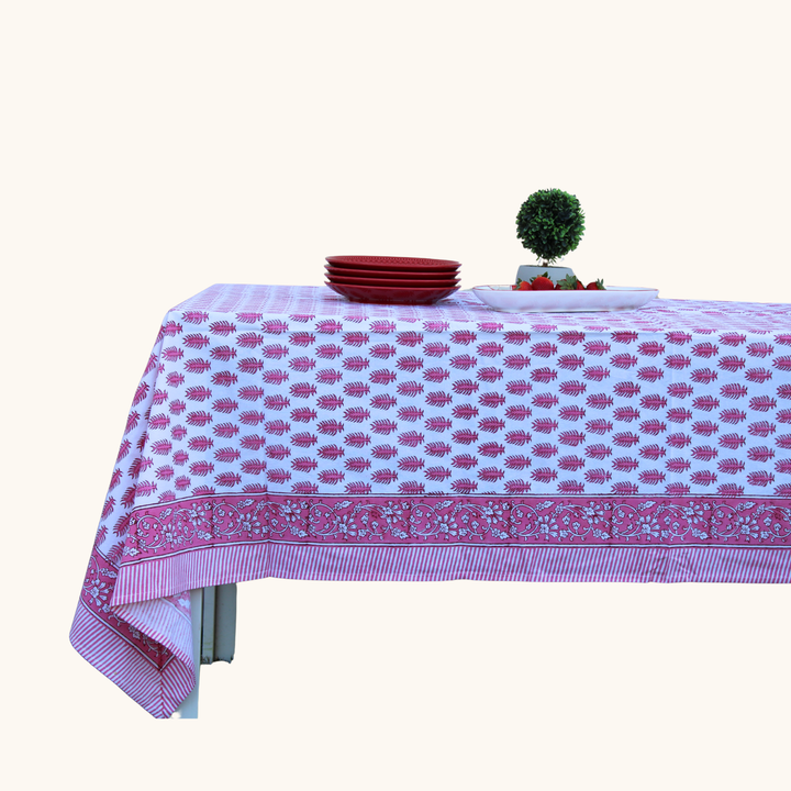 Rose wood Feather - Handblock Print Cotton Tablecloth